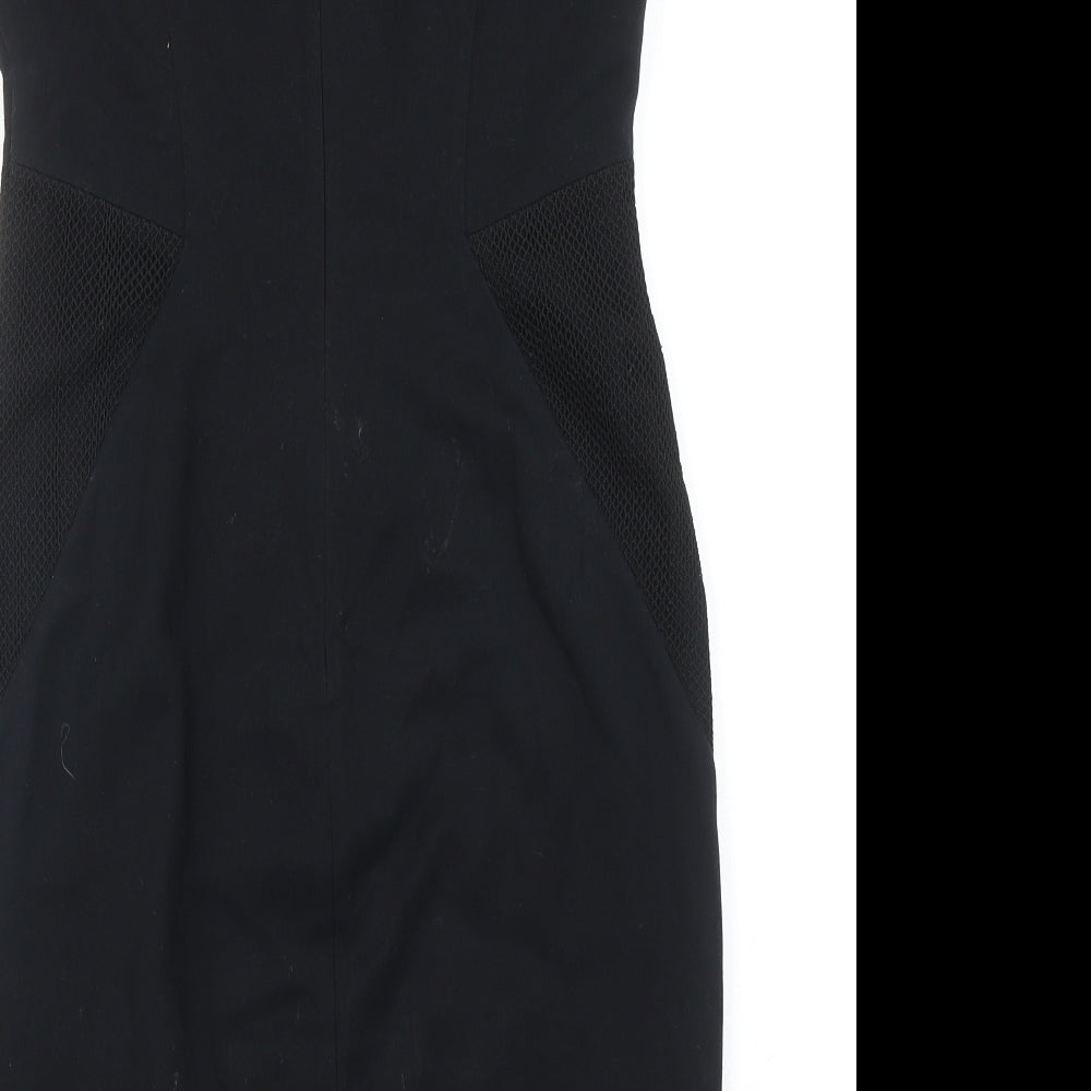 Marks and Spencer Womens Black Polyester A-Line Size 10 Round Neck Zip