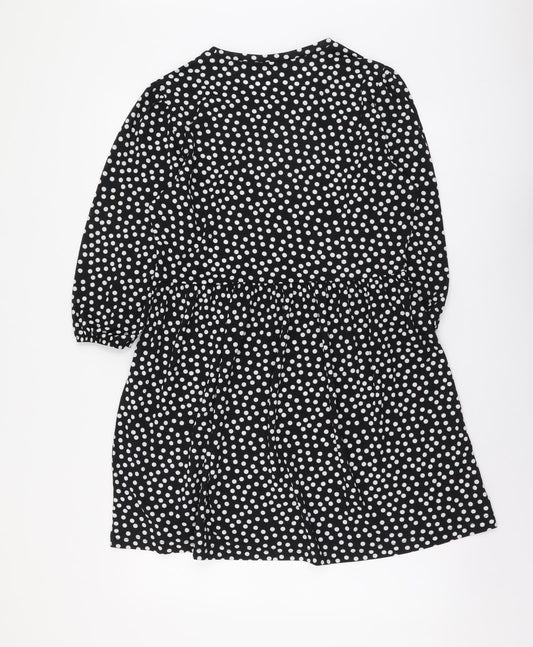 Stradivarius Womens Black Polka Dot Polyester Fit & Flare Size L Round Neck Pullover