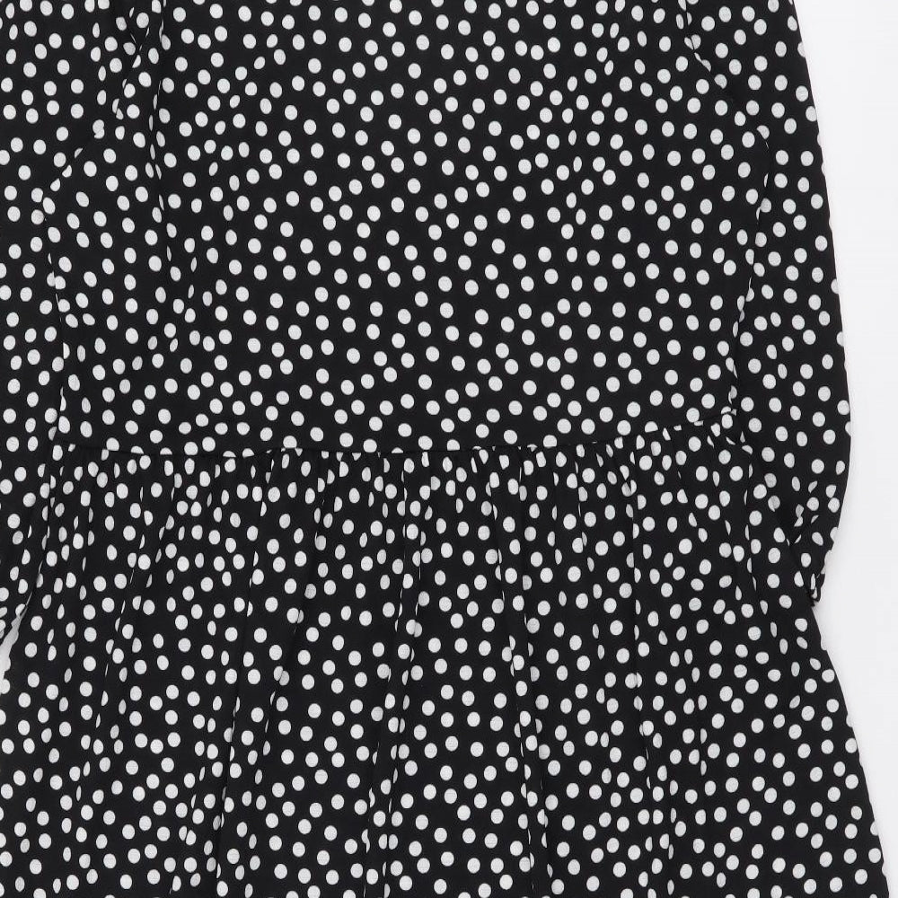 Stradivarius Womens Black Polka Dot Polyester Fit & Flare Size L Round Neck Pullover