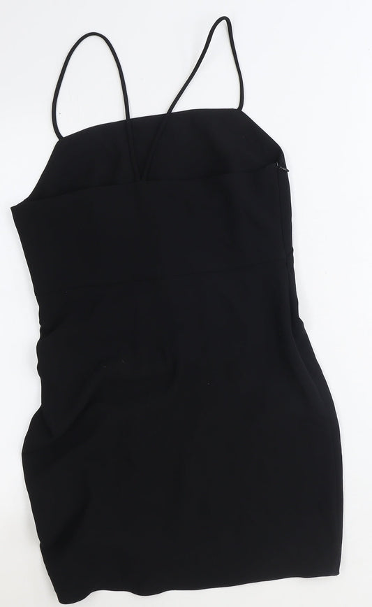 Zara Womens Black Polyester Bodycon Size S Square Neck Zip