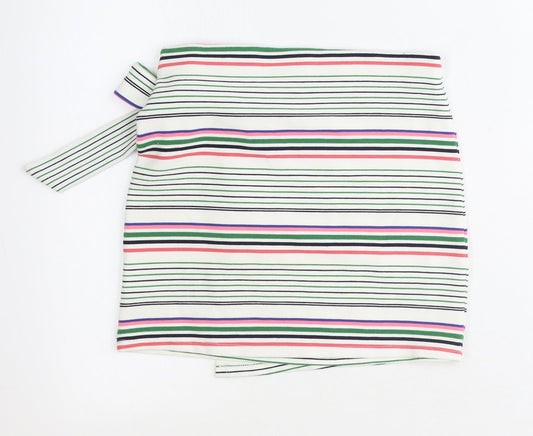 Topshop Womens White Striped Polyester Wrap Skirt Size 6
