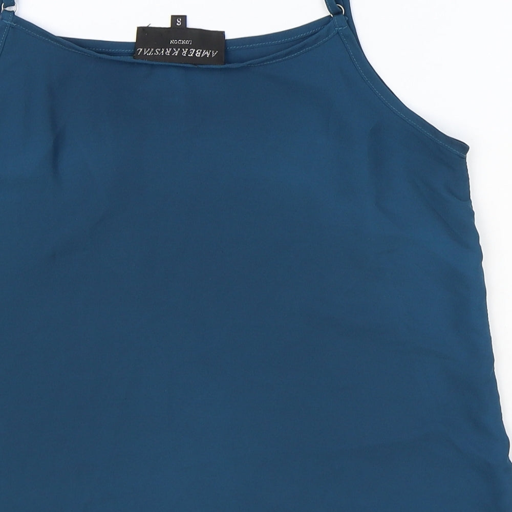 Amber Krystal Womens Blue Polyester Basic Tank Size S Square Neck