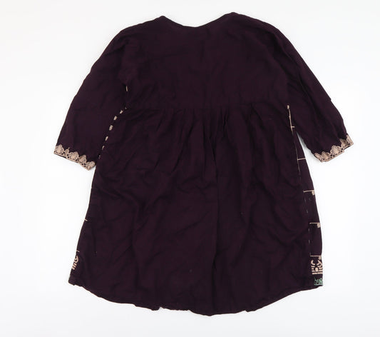 Designer Womens Purple Geometric Cotton Fit & Flare Size L Round Neck Pullover - Flower Detail