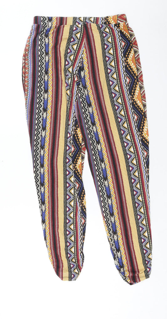 papaya Womens Multicoloured Geometric Viscose Windbreaker Trousers Size 12 Regular