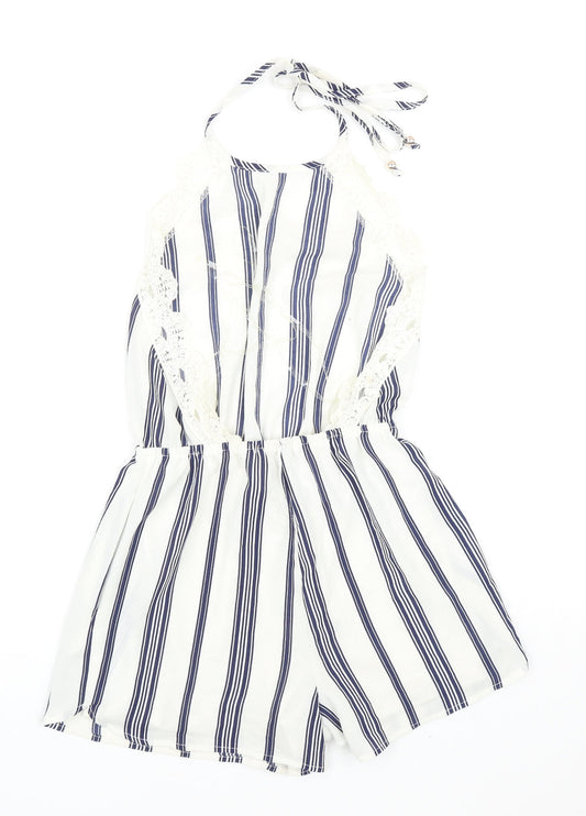 Surf Gypsy Womens Blue Striped Polyester Playsuit One-Piece Size S Tie