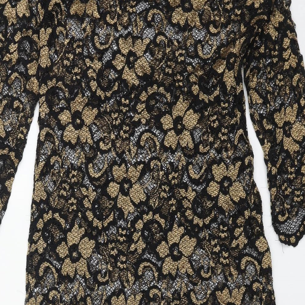 Little Misstress Womens Black Floral Polyester Trapeze & Swing Size 10 Roll Neck Pullover