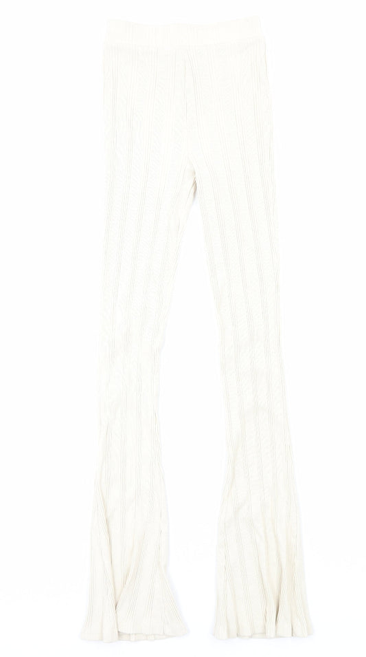 Zara Womens Beige Geometric Cotton Trousers Size S Regular