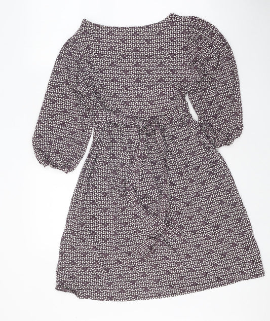 Wallis Womens Purple Gingham Viscose Fit & Flare Size 10 Scoop Neck Button