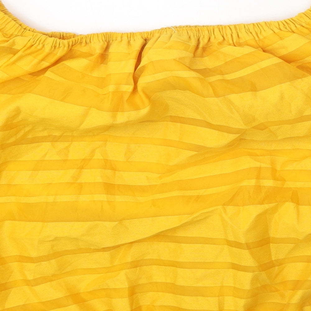New York & Company Womens Yellow Striped Polyester Basic Blouse Size S Square Neck - Elastic Hem