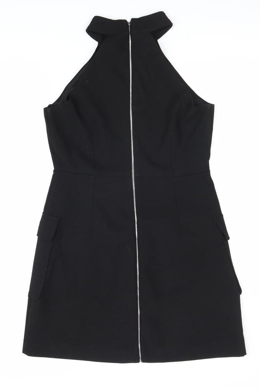 MNG Womens Black Polyester Fit & Flare Size M Round Neck Zip