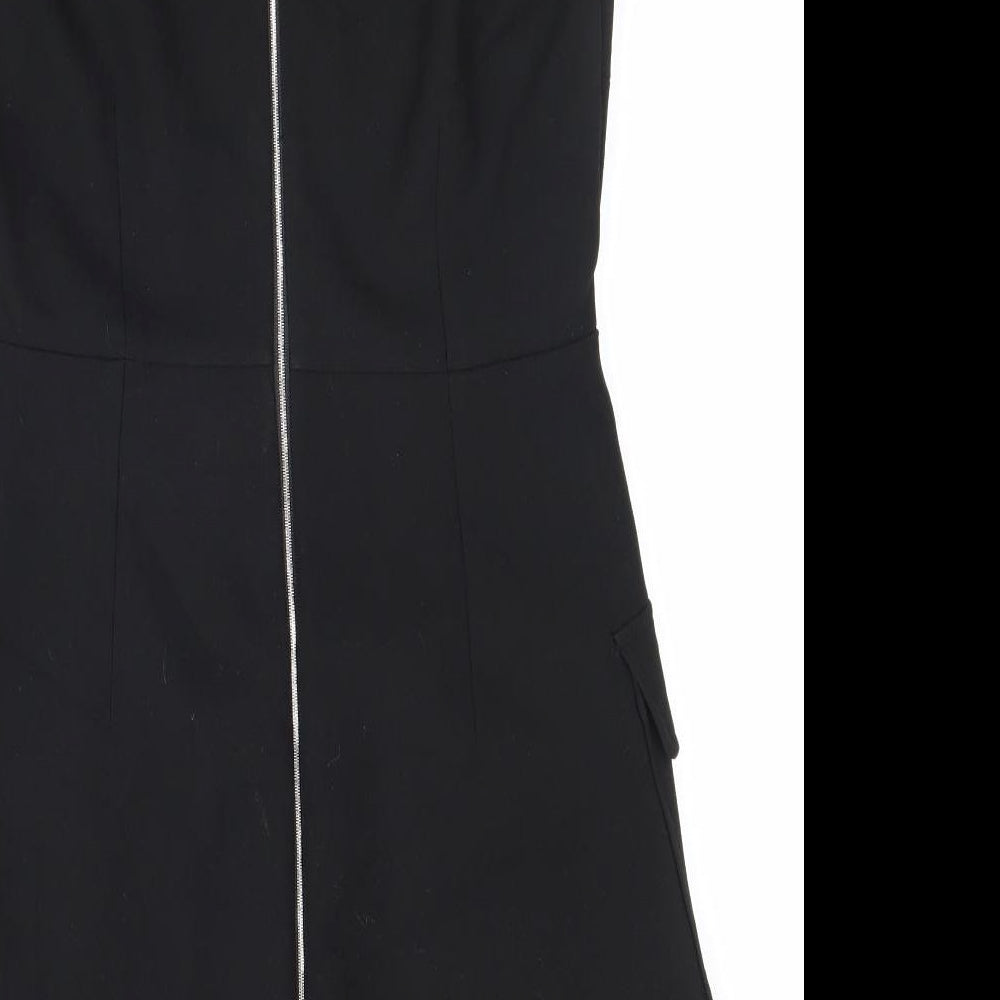 MNG Womens Black Polyester Fit & Flare Size M Round Neck Zip