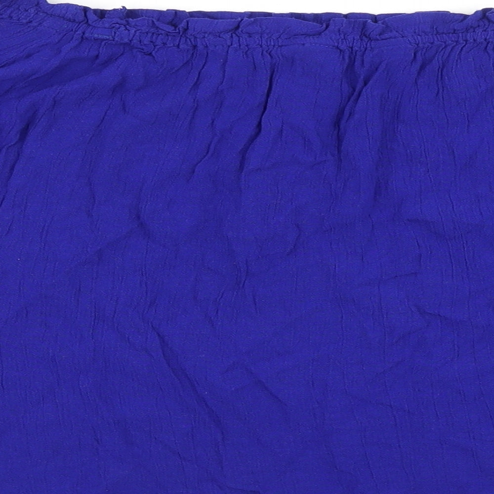 Dorothy Perkins Womens Blue Viscose Cropped Blouse Size 14 Boat Neck