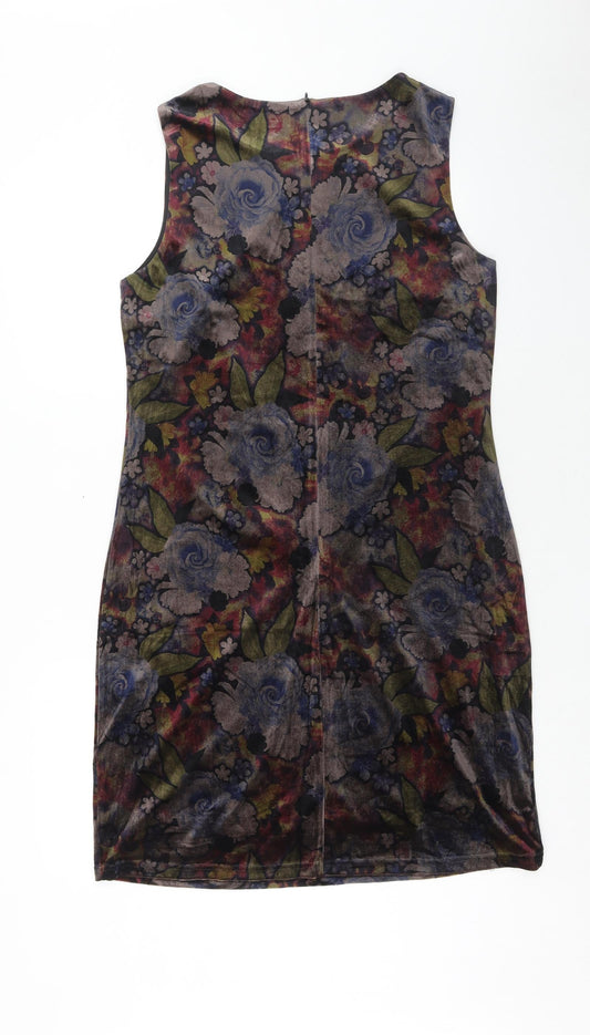 Solo Womens Multicoloured Floral Polyester Pencil Dress Size 14 Boat Neck Zip