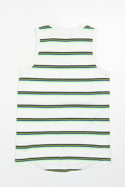 NEXT Boys White Striped Cotton Basic Tank Size 10 Years Scoop Neck Pullover