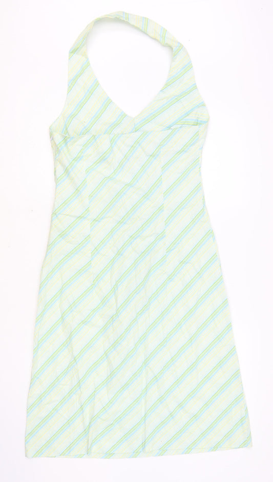 X-Mali Womens Multicoloured Striped Cotton Tank Dress Size L Halter Zip