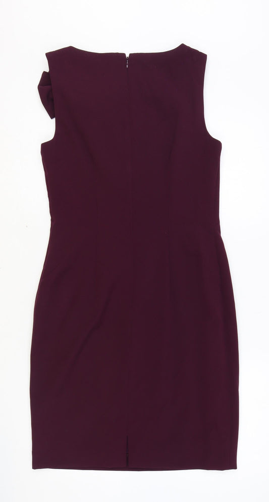 Eliza J Womens Purple Polyester A-Line Size 8 Round Neck Zip