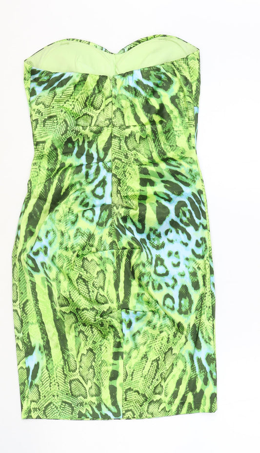Jump Apparel Womens Green Animal Print Polyester Bodycon Size 6 Sweetheart Zip - Snakeskin Pattern