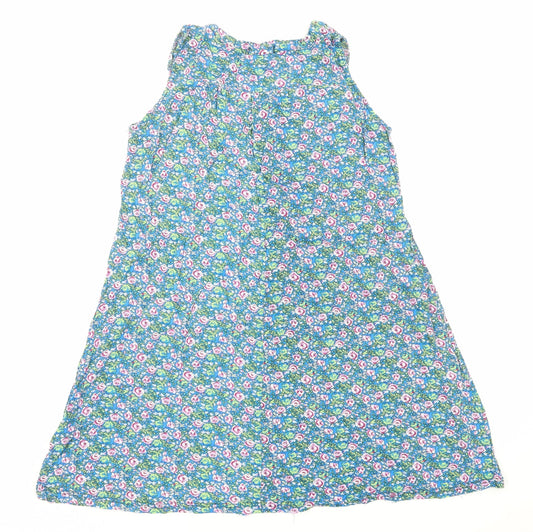 Mey Lon Mey Womens Blue Geometric Viscose Tank Dress Size M Round Neck Pullover