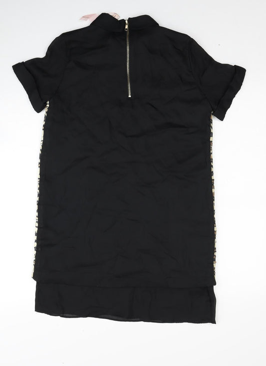 Sweewe Paris Womens Black Geometric Polyester Sheath Size S Collared Zip - Size S/M