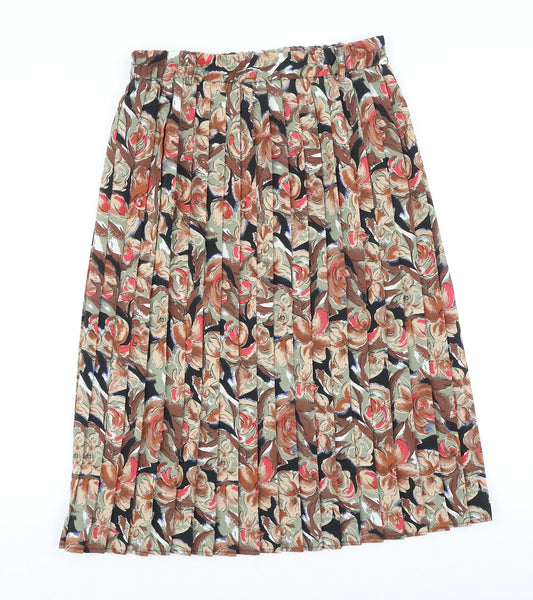 Preworn Womens Brown Floral Polyester Pleated Skirt Size 30 in