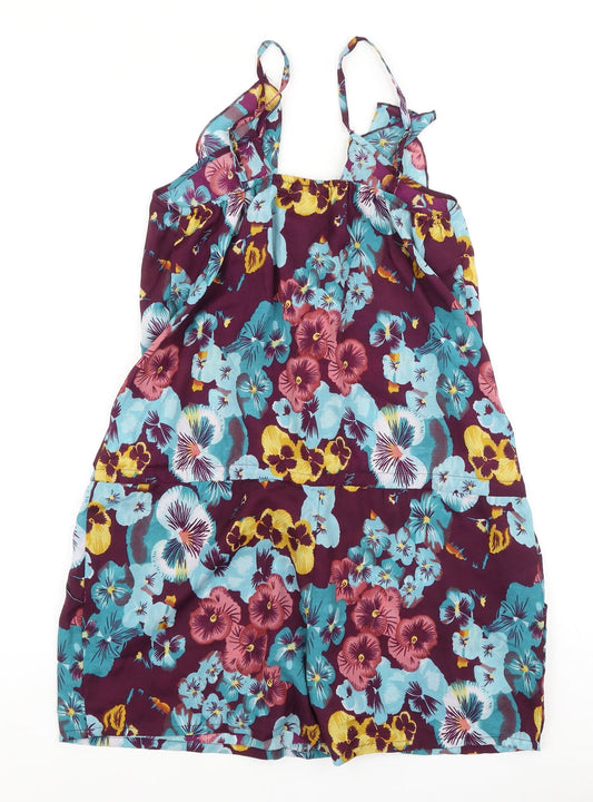 Ada Gatti Womens Purple Floral Viscose Playsuit One-Piece Size L Pullover