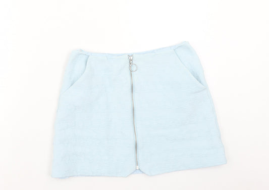 Topshop Womens Blue Cotton Mini Skirt Size 10 Zip