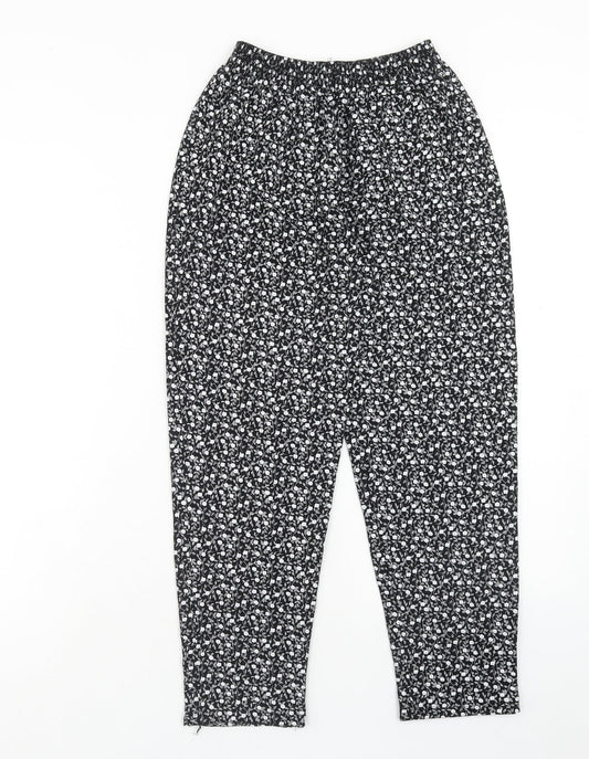 Preworn Womens Black Floral Polyester Trousers Size S Regular - Size S-M