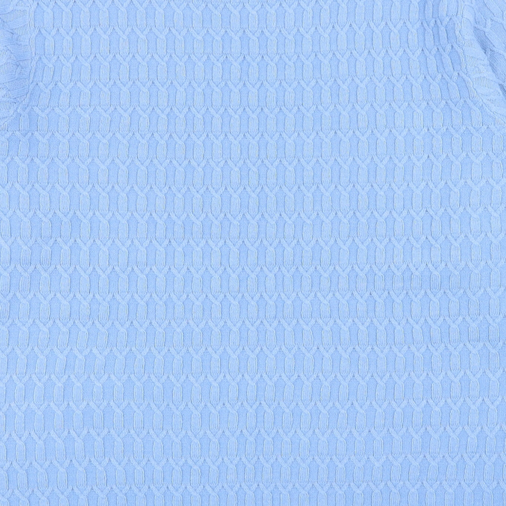 EWM Womens Blue Mock Neck Acrylic Pullover Jumper Size M - Scallop Edge Collar