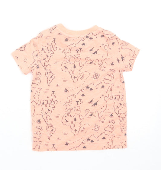 F&F Boys Orange Geometric Cotton Basic T-Shirt Size 9-12 Months Round Neck Snap - Dinosaur map