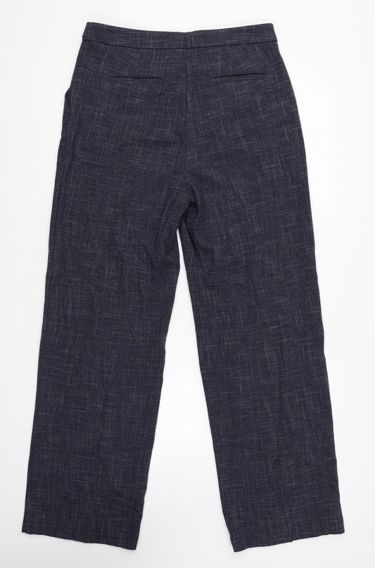 Marks and Spencer Womens Blue Geometric Polyester Trousers Size 10 L30 in Regular Zip