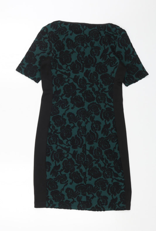 Dorothy Perkins Womens Green Floral Polyester Shift Size 6 Boat Neck Pullover