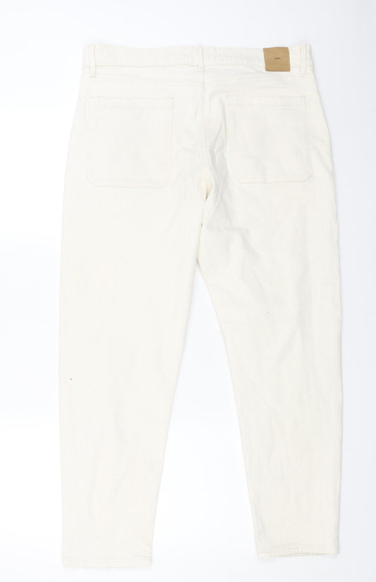 Marks and Spencer Womens White Cotton Tapered Jeans Size 34 in L29 in Regular Button