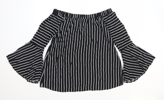 Apricot Womens Black Striped Viscose Basic Blouse Size 8 Boat Neck