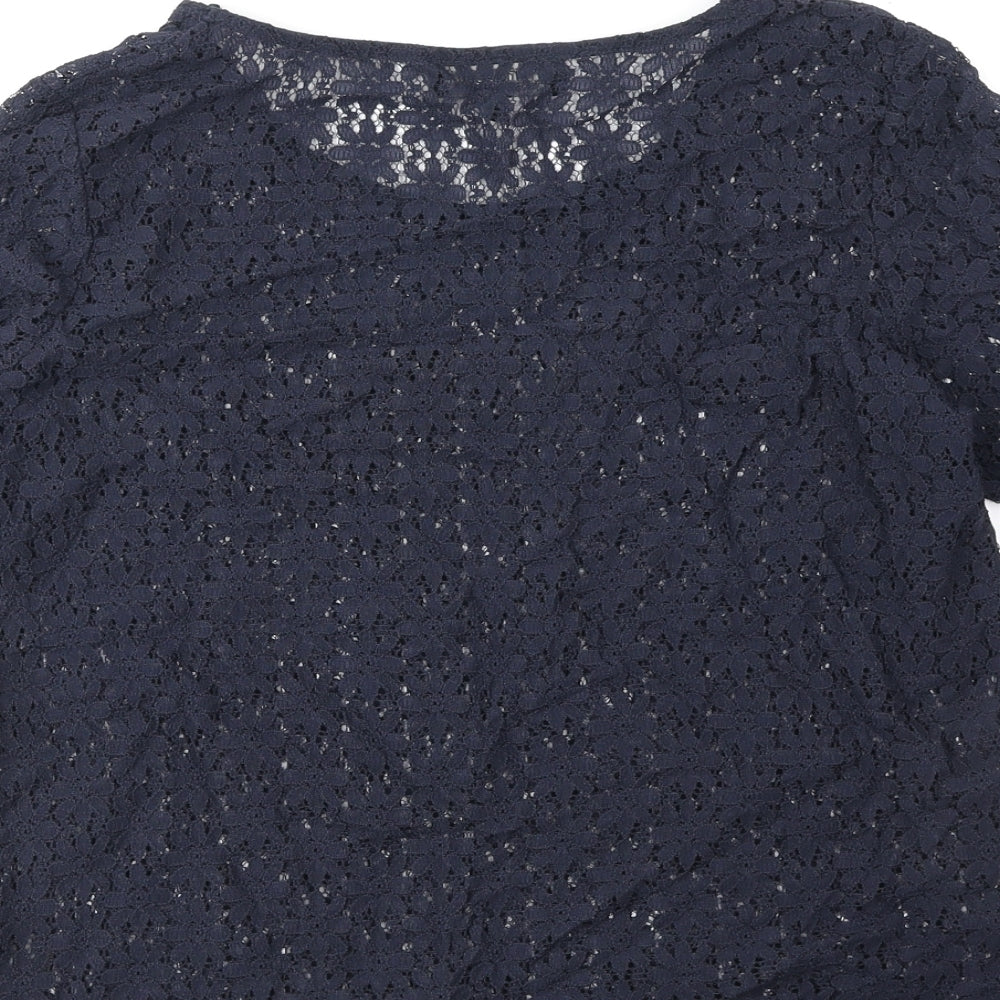 NEXT Womens Blue Floral Nylon Basic T-Shirt Size 14 Round Neck