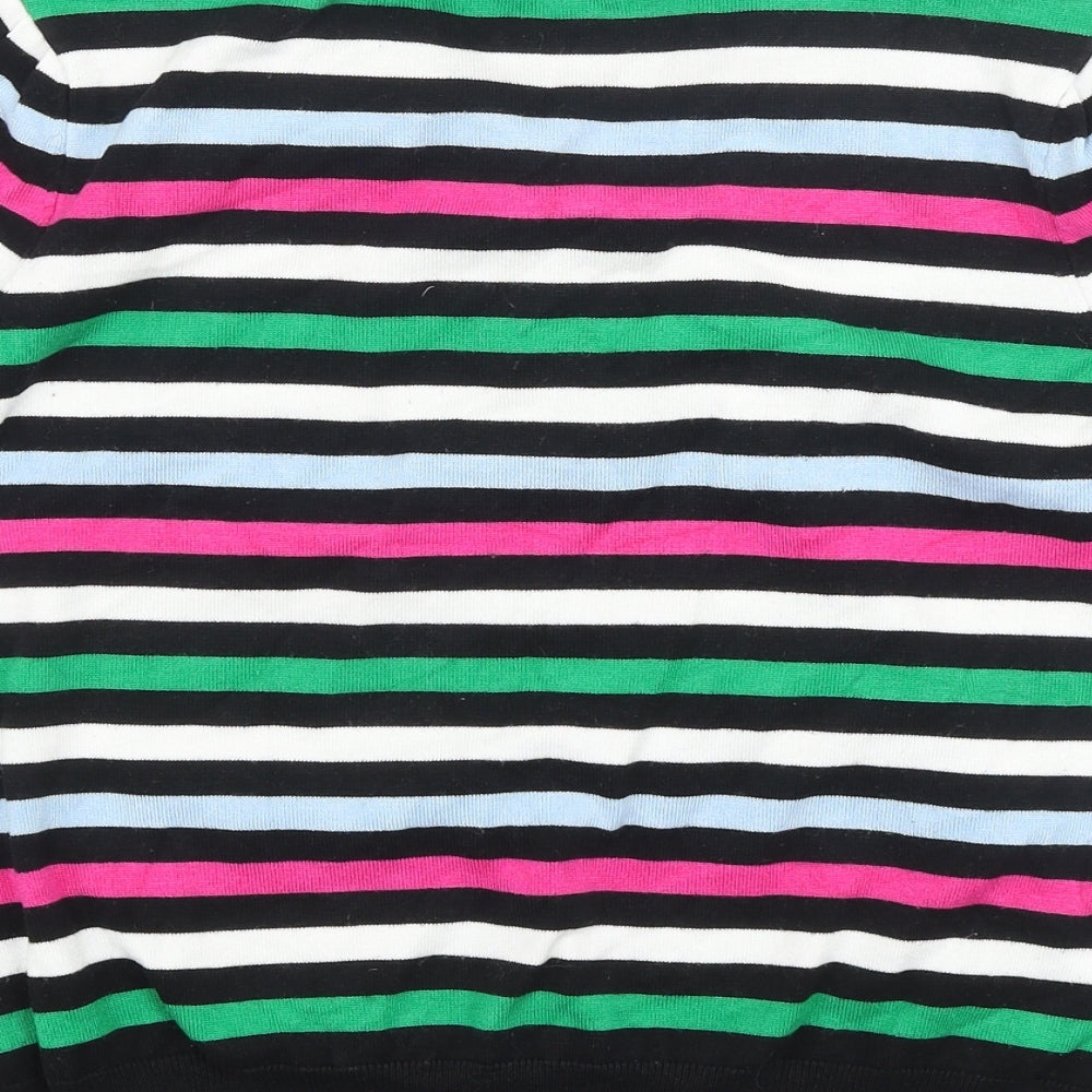 Warehouse Womens Black Striped 100% Cotton Basic Polo Size L V-Neck