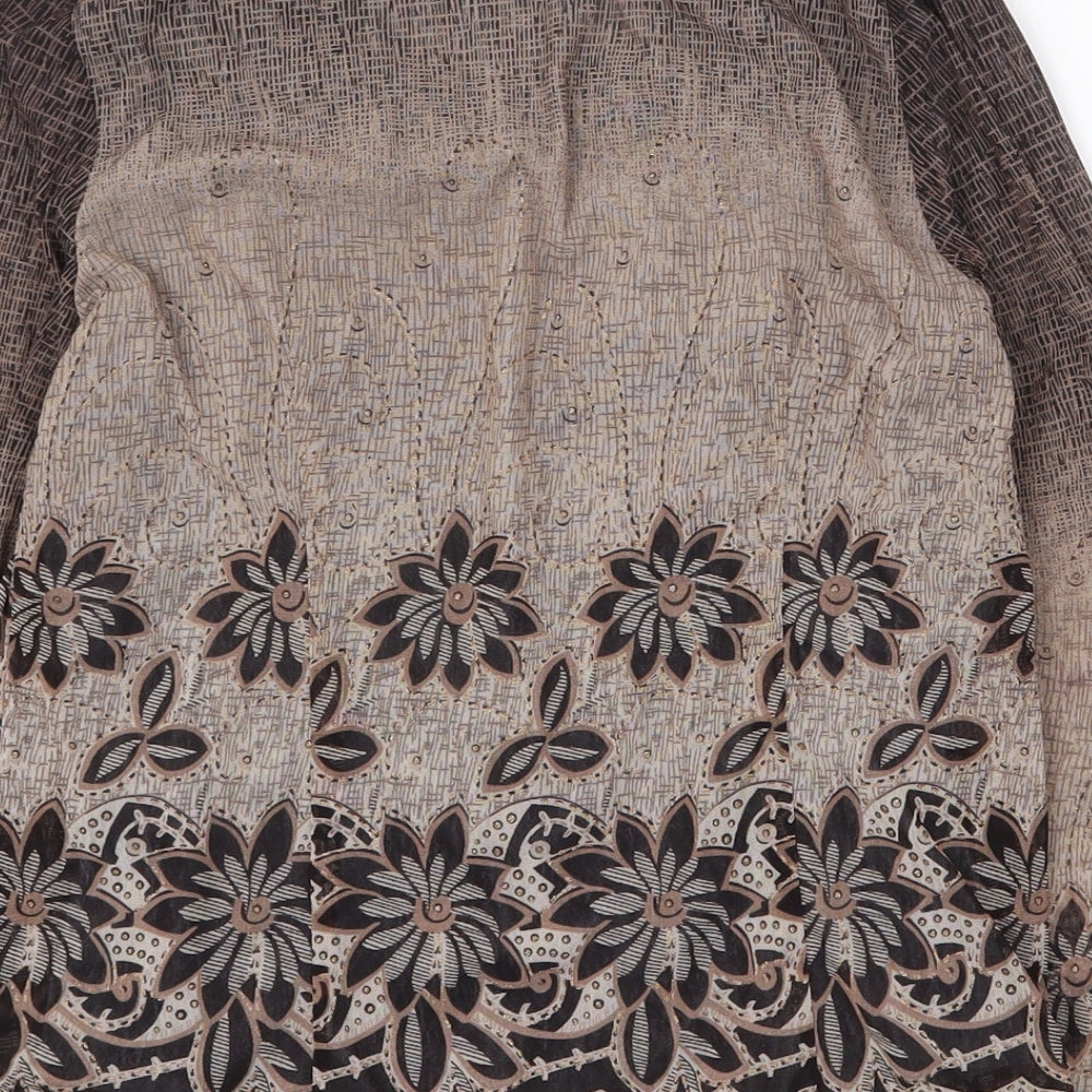 Shangyun Womens Brown Floral Polyester Basic Blouse Size M Scoop Neck - 2 in 1 Top