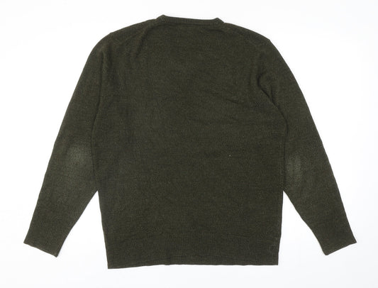 David Jones Mens Green V-Neck Acrylic Pullover Jumper Size M