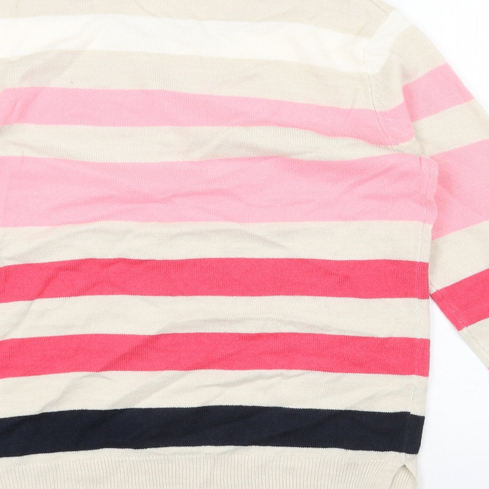 Marks and Spencer Womens Beige Scoop Neck Striped Acrylic Pullover Jumper Size 6