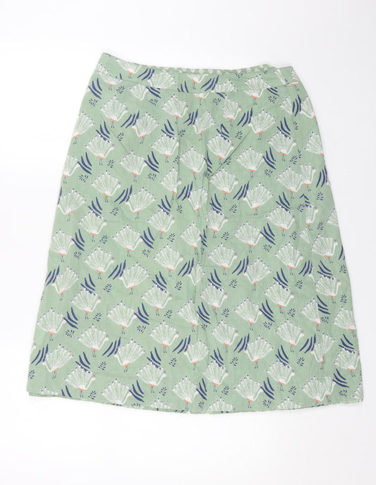 Preworn Womens Green Geometric Cotton Straight & Pencil Skirt Size 34 Button