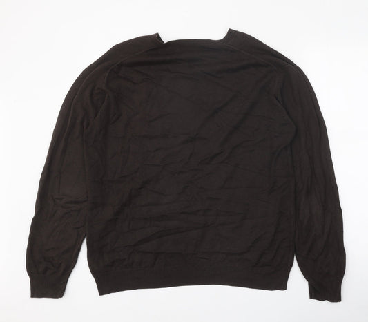 Full Circle Mens Brown V-Neck Cotton Pullover Jumper Size XL