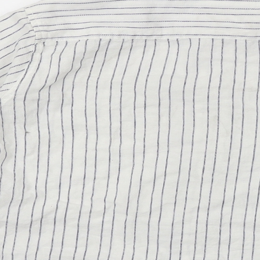 Zara Girls White Striped 100% Cotton Basic Button-Up Size 6 Years Collared Button