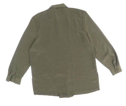 Boggi Milano Womens Green Polyester Basic Blouse Size 14 V-Neck