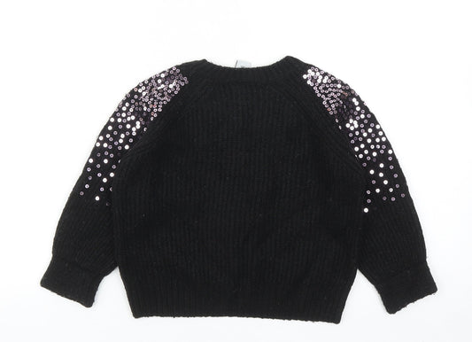 TU Girls Black Round Neck Acrylic Pullover Jumper Size 3XL Pullover