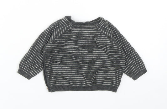 TU Baby Grey Striped Cotton Pullover Jumper Size 0-3 Months Button