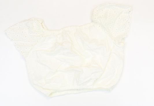 Marks and Spencer Girls White 100% Cotton Cropped T-Shirt Size 12-13 Years Square Neck Pullover