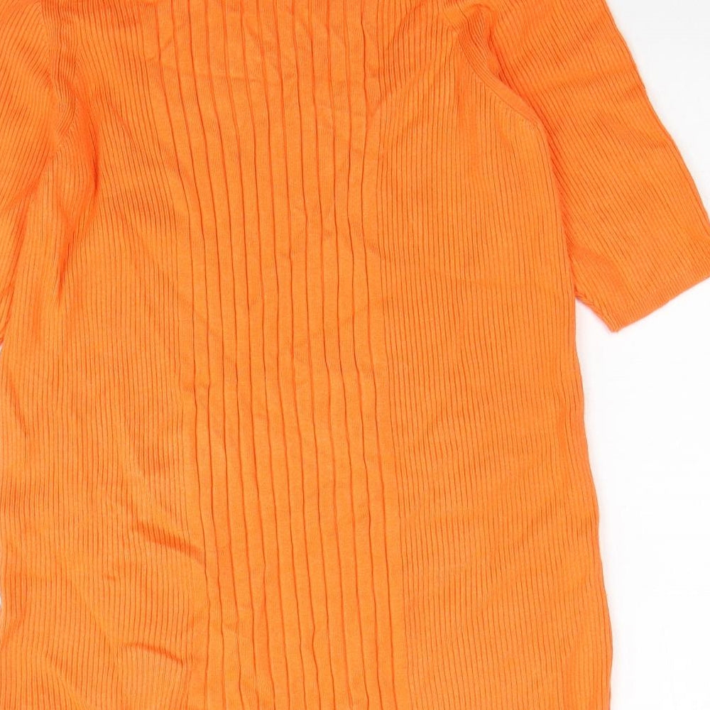 Marks and Spencer Womens Orange Scoop Neck Viscose Pullover Jumper Size L - Ribbed