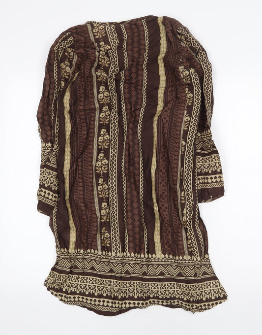 Khaadi Womens Brown Polyester Shift Size 10 V-Neck Button