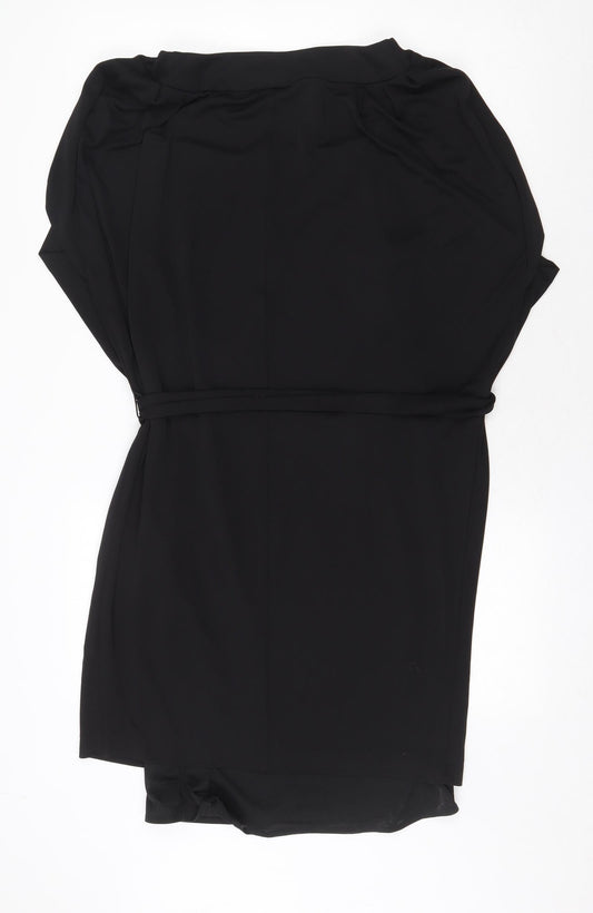 Marks and Spencer Womens Black Polyester Shift Size 10 Boat Neck Tie