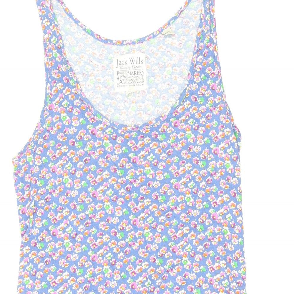 Jack Wills Womens Multicoloured Floral 100% Cotton Tank Dress Size 8 Scoop Neck Pullover