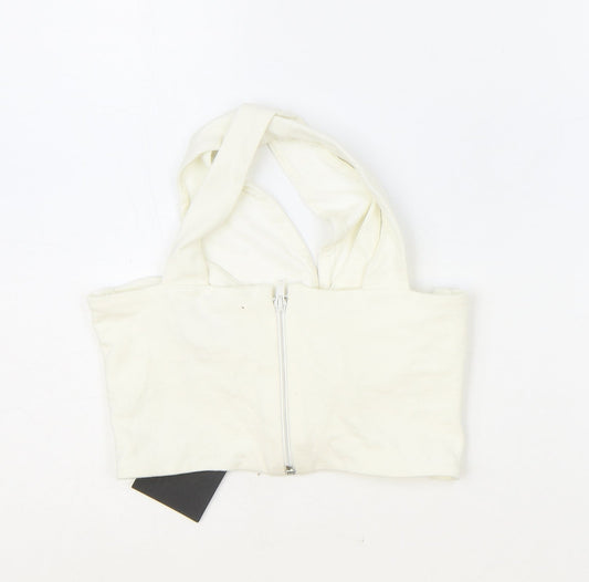 ASOS Womens Ivory Polyester Cropped Blouse Size 10 V-Neck